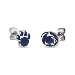 mixed stud earrings, one paw, one Penn State Athletic Logo